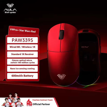 Aula V9 Ultra Wireless E-sports Gaming Mouse Double 8k 3mode PAW 3950 8k 55g Lightweight Ergonomic Mouse Custom PC Accessory