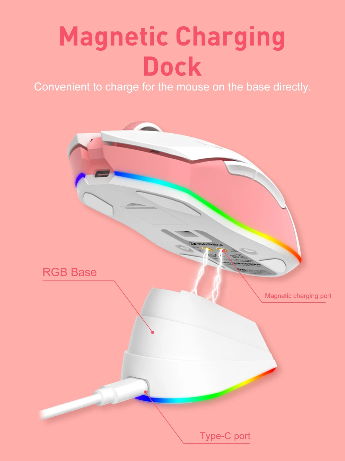 DAREU Dual Modes Gamer Mouse RGB 2.4G Wireless Wired Gaming Mice Built-in 930mAh Recharging Battery with Macro Set for PC Laptop
