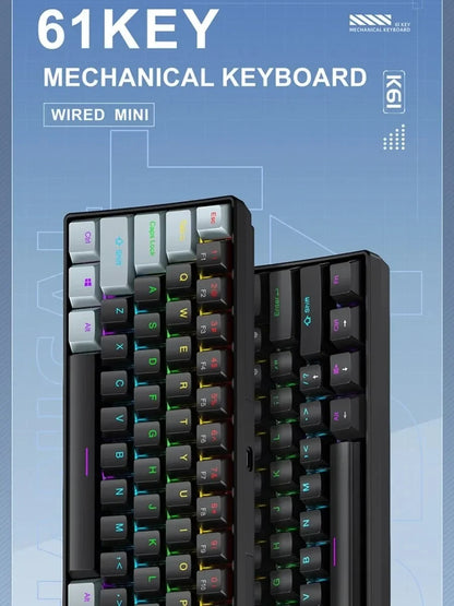 APAYADO K61 Wired Mechanical Keyboard - 60% Compact (61 Keys), RGB Backlit, Portable Design, Phantom Switches, for Gaming