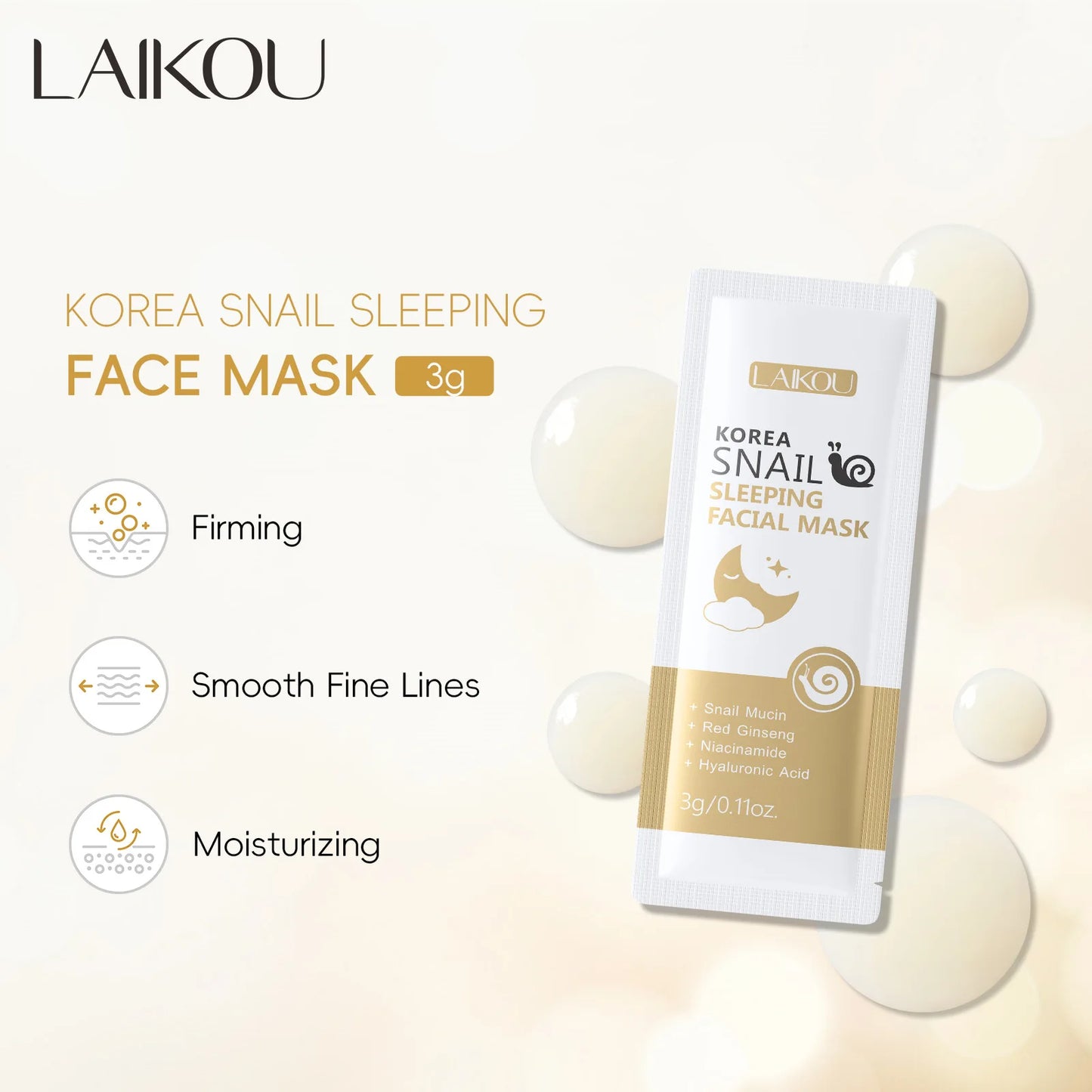 LAIKOU Sleeping Face Mask Set: 5pcs Night Repair & Deep Hydration Combo