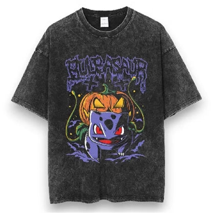 Pokemon Anime Retro Washed T-shirt Cotton Men's and Women's Summer New Item Plus Size T-shirt Y2K Loose Casual Short Sleeved Top
