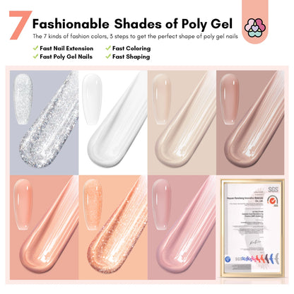 Saviland 7 Colors All In One Poly Gel Kit with UV Light Nail Drill Slip Solution for Nail Extension Home Salon DIY
