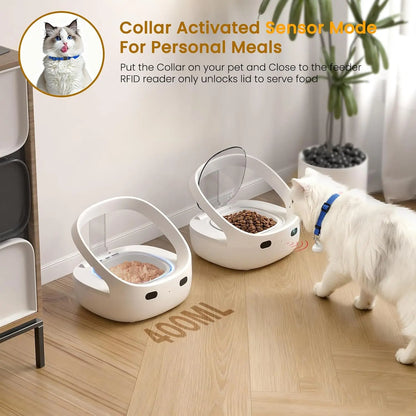 RFID collar activates cat feeder, multi cat intelligent automatic chip feeder, supports wet and dry food,prevents pinch injuries