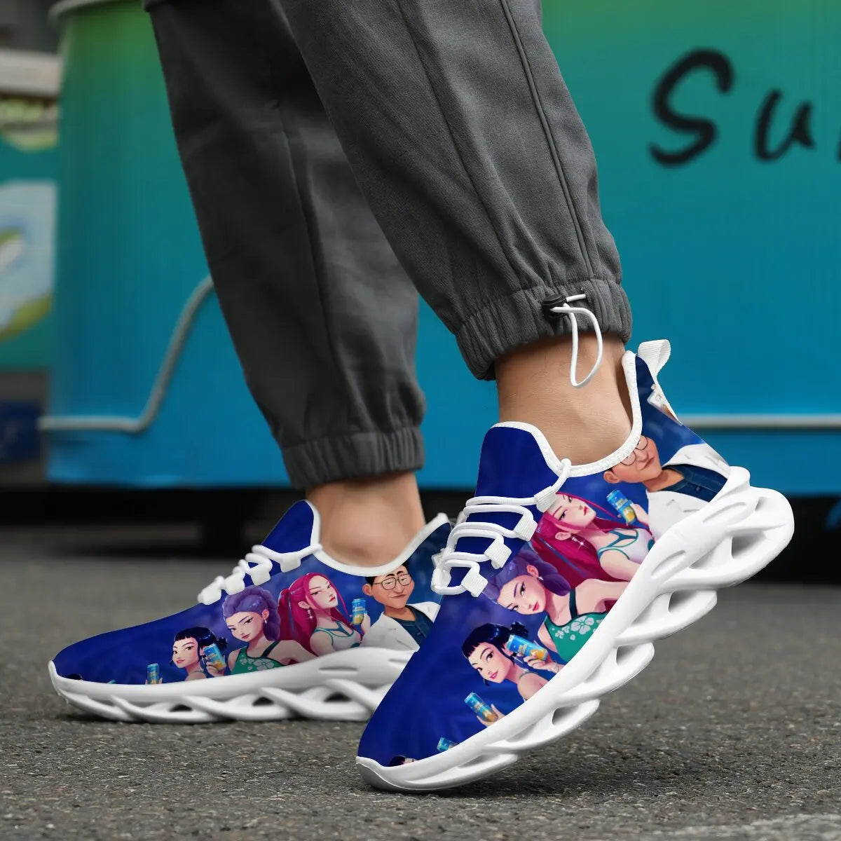 Children's Parent-child Shoes for Spring Cartoon Character Print Lightweight Sneakers Breathable Flat Heel Lace-up Casual Shoes
