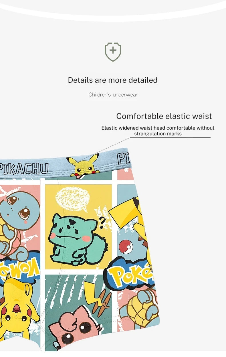 4-Piece Set Pikachu Boys' Underwear Pure Cotton Children'S Flat Corner Pants Summer Thin Spring Cartoon Cute Shorts