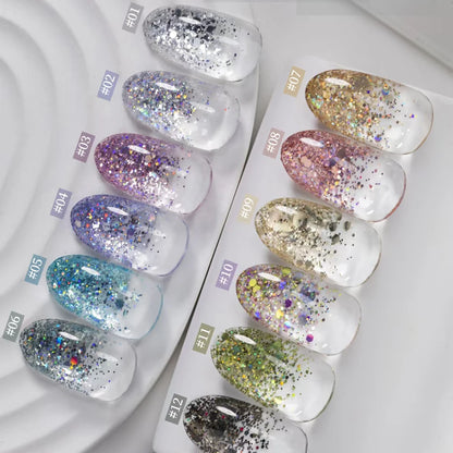 Starlight 12 Colors Sparkling Glitter Gel Nail Polish Set With Color Card 15ML Sequins Nail Gel Semi-Permanent UV LED Varnishes