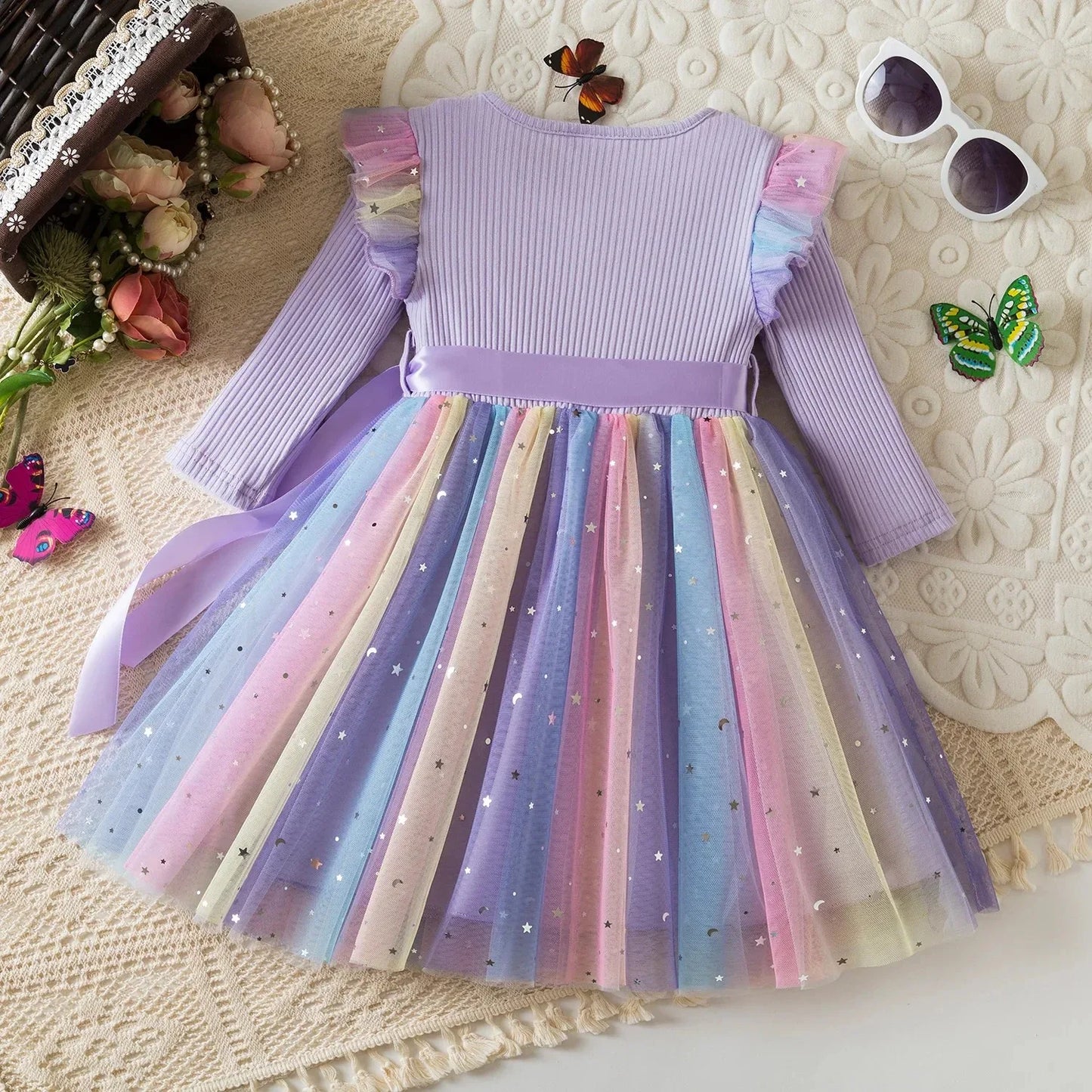 K-Pop Hunters Zoey Mira Rumi Colorful Princess Dress for Kids Girls Casual Long Sleeve Sequin Mesh Dresses Party Gift 1-5Y