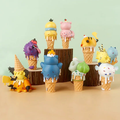 Pokemon Cartoon Ice Cream Pikachu Snorlax Psyduck Gengar Anime Figure Blind Box Toys Tabletop Ornaments