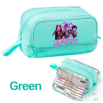 KPOP Pencil Case Student Storage Bag Stationery Large Space Storage 4 Compartment Pouch Double Side Opened