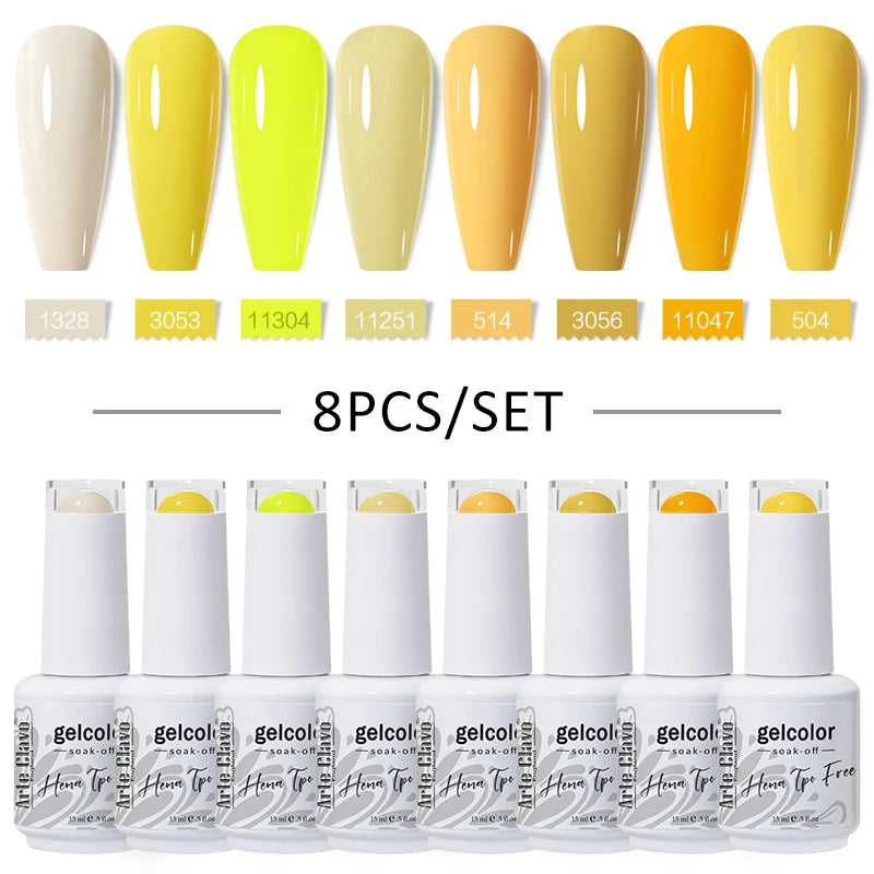 Arte Clavo 8Pcs/Set Gel Nail Polish Set 15ml Colorful Semi Permanent For Manicure Varnish Soak Off UV LED Nail Art Gel Kits