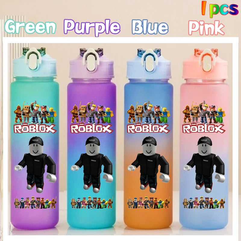 Roblox Anime Cartoon Straw Drink Bottle 750ml Gradient Color Water Cup Game Student Daily Necessities Gourde Boy Holiday Gift
