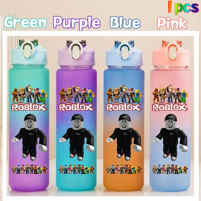 Roblox Anime Cartoon Straw Drink Bottle 750ml Gradient Color Water Cup Game Student Daily Necessities Gourde Boy Holiday Gift