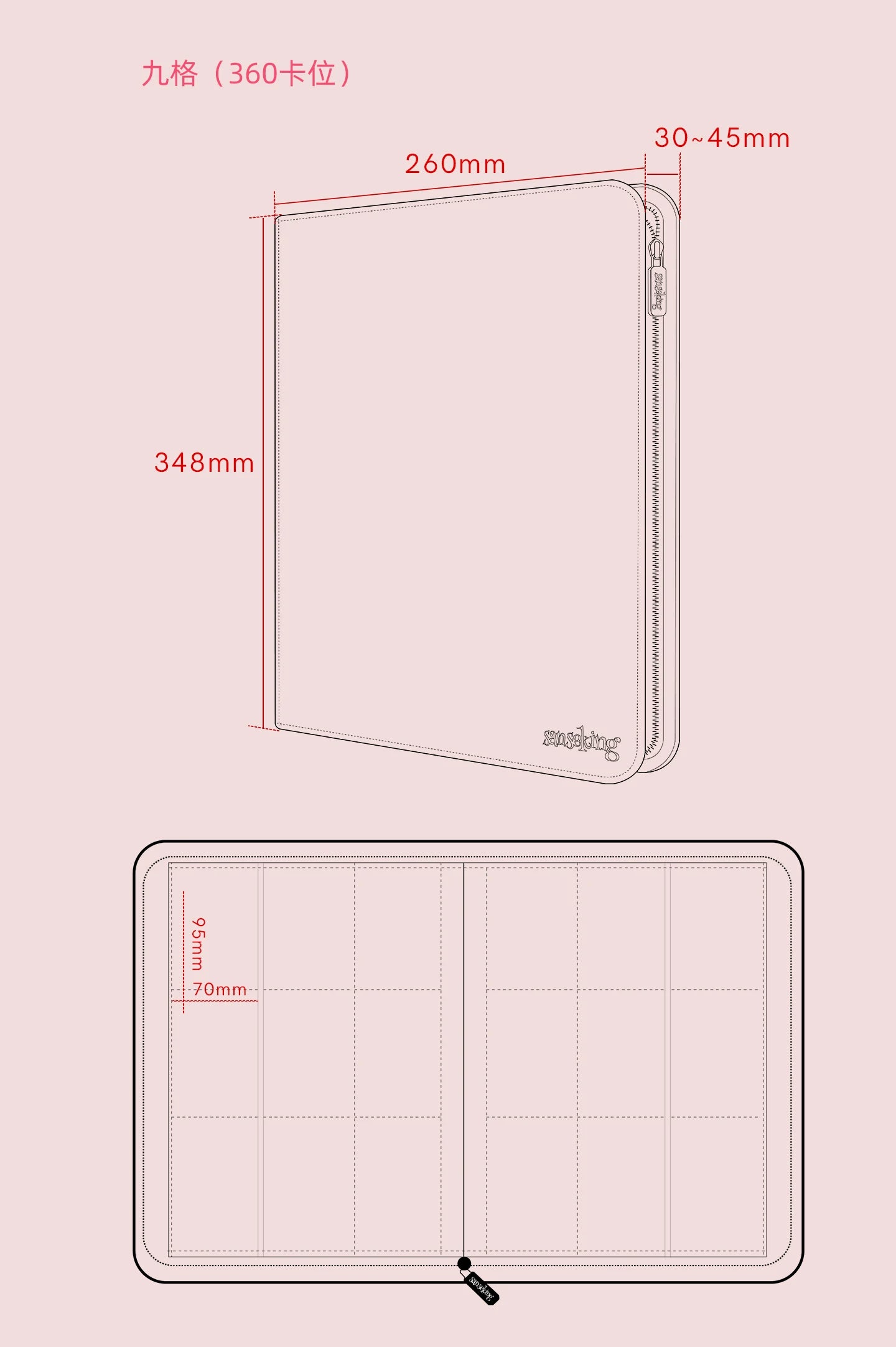 Premium Zipper 4/9/12 Pocket PU Card Binder - Aesthetic Pink & White Album for Pokemon Cards, Game Collection & Fan Photos
