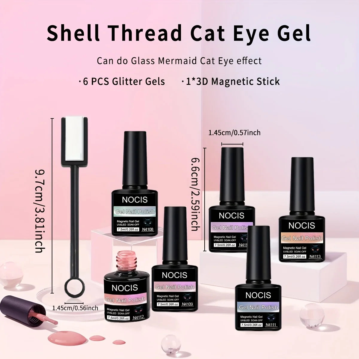 Cat Eye Gel Nail Polish Set - 6 Colors 0.26oz Summer Chameleon Cat Eye Green Purple Mermaid Gel with Magnet Soak