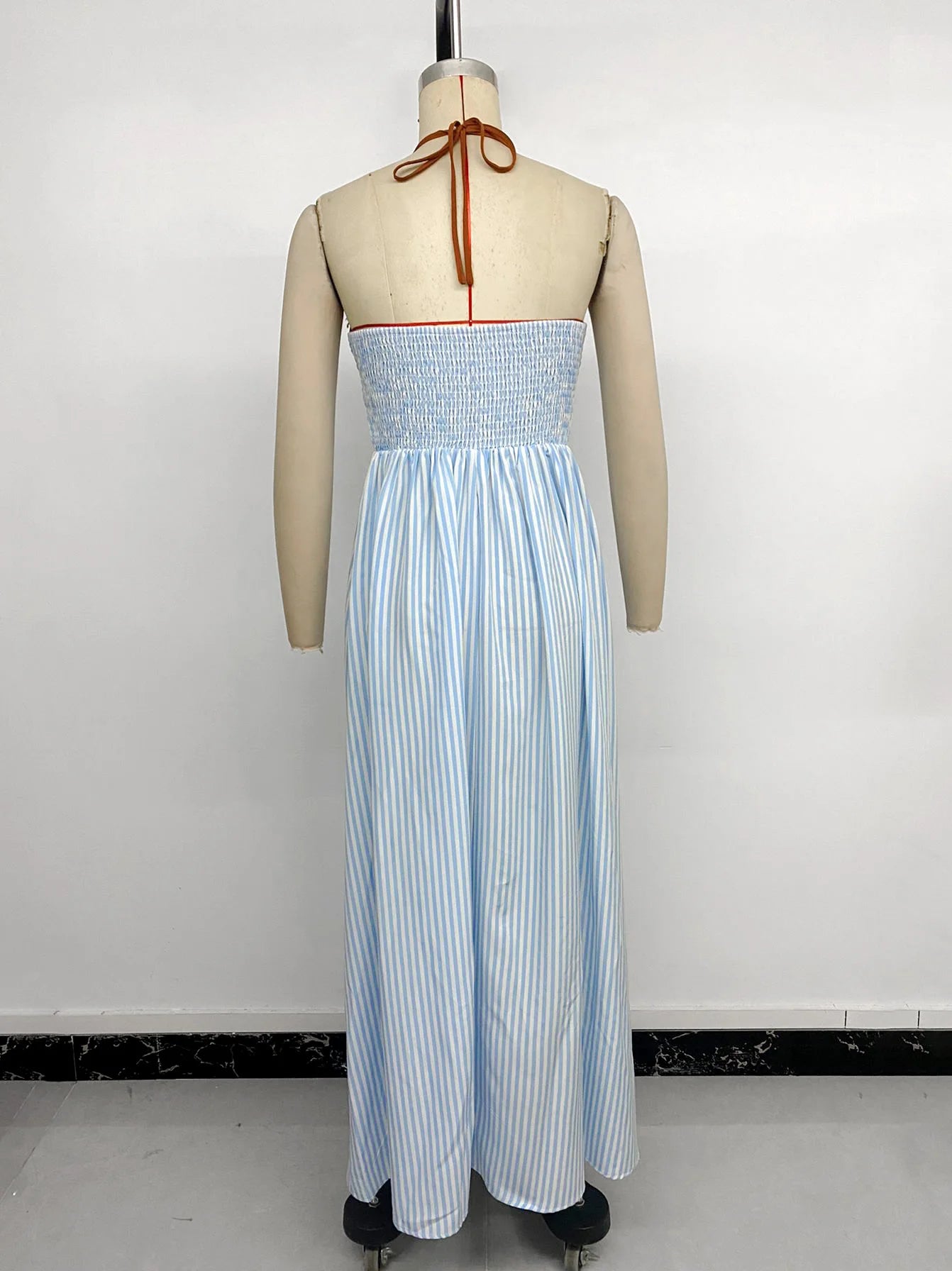 2026 Summer New Style Deep V-neck Striped Beach Dress, Sexy Backless Sleeveless Neckline Long Dress