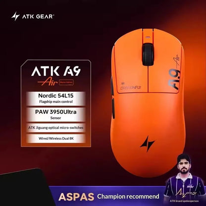 ATK A9 Air Ultimate Wireless Gaming Mouse Tri-Model Dual 8KHz PAW3950UItra 800mAh 42000DPI 750IPS Lightweight Ergonomic E-sports
