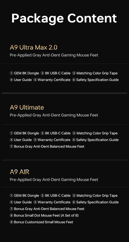 ATK A9 Air Ultimate Wireless Gaming Mouse Tri-Model Dual 8KHz PAW3950UItra 800mAh 42000DPI 750IPS Lightweight Ergonomic E-sports