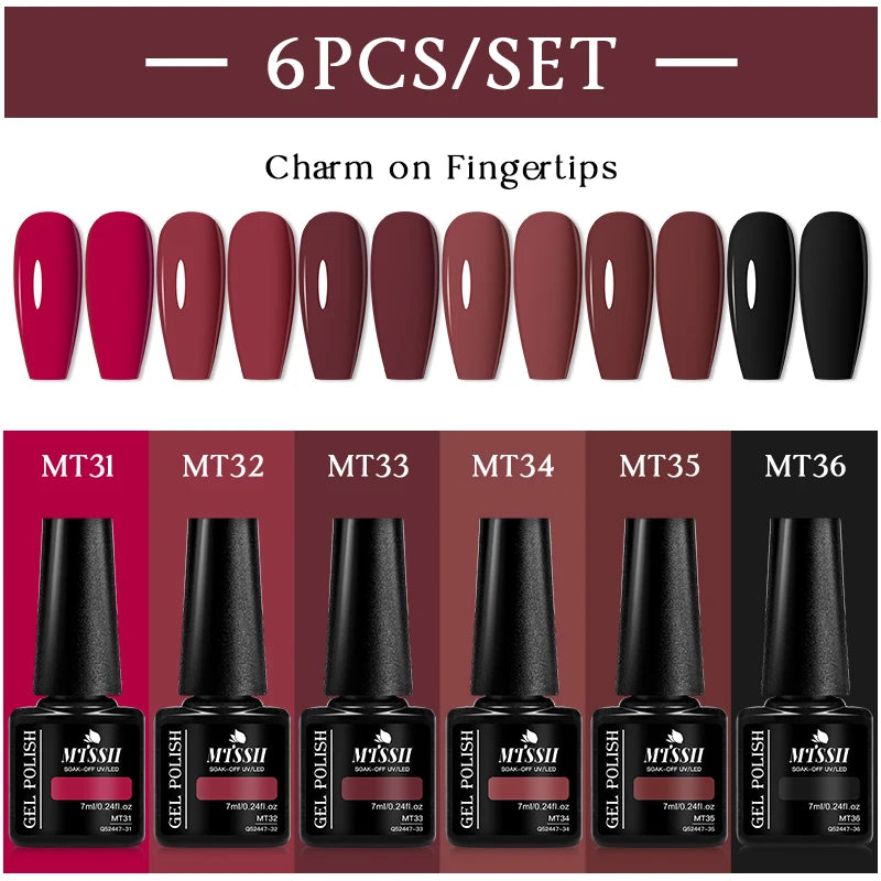 MTSSII 6Pcs/Set Colorful Gel Nail Polish Set for Nails Semi Permanent UV Gel LED Nail Art Varnish Kit for Manicure Nail Supplies