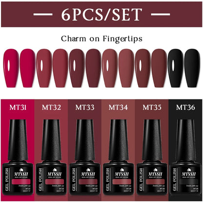 MTSSII 6Pcs/Set Colorful Gel Nail Polish Set for Nails Semi Permanent UV Gel LED Nail Art Varnish Kit for Manicure Nail Supplies