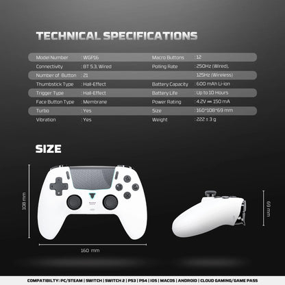 FANTECH NOVA II WGP16 Wireless Gamepad Gyro Sensor Hall Joystick and Effect Trigger for PS4 NS2 Wired Controller Gamer