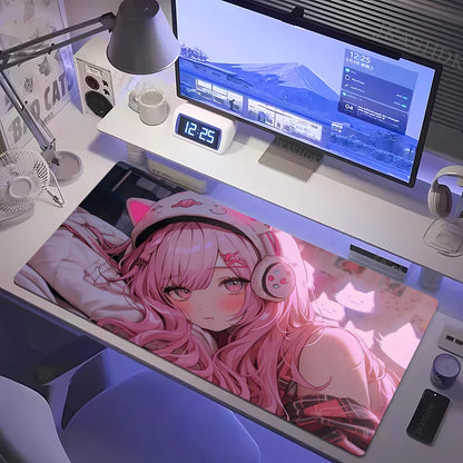 Anime Girl Mouse Pad Kawaii Pink Mousepad Gaming Speed Keyboard Pads Large Gamer Mouse Mat Rubber Desk Mat HD Print Cute Carpet