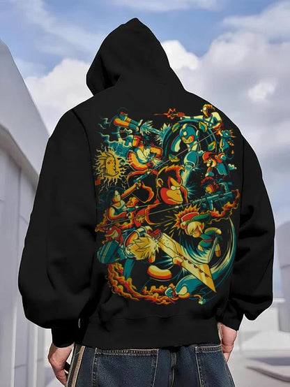 2025 Pikachu Ash 1995 Printed Oversized 4xl Pok É Mon Men's and Women's Autumn and Winter Fleece Y2K Halloween Hooded Sweatshirt