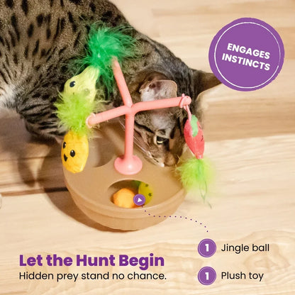 Wobbling Cat Toy Fruit Bowl with 5 Interactive Catnip Toys Jingle Ball Plush Flingers Indoor Entertainment Cats