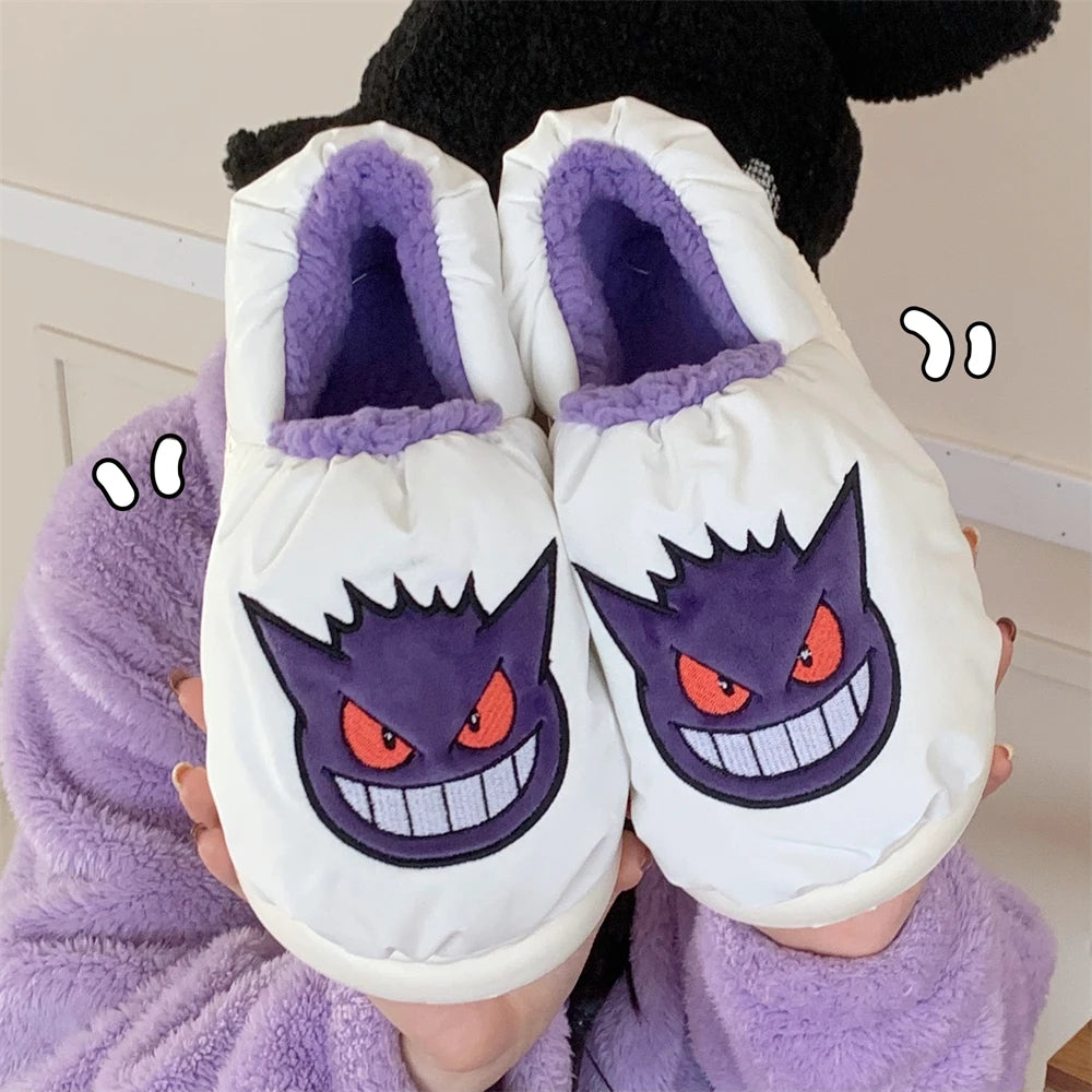 Pokemon Anime Couple Slippers Cute Pikachu Eevee Cartoon Cotton Home Shoes for Men And Women with Velvet Insulation Winter Gifts
