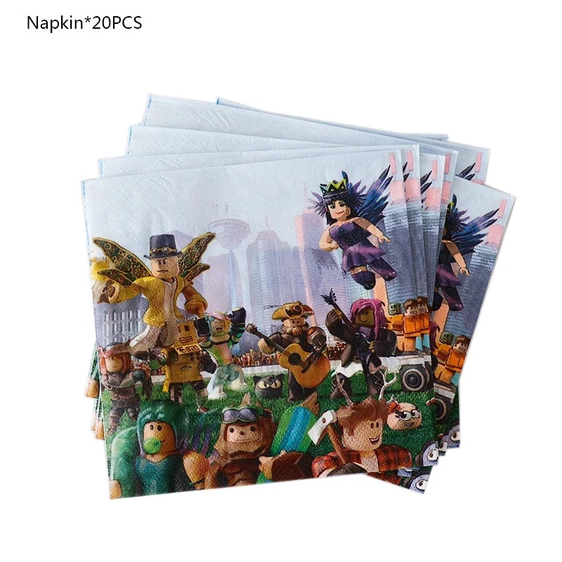 139PCS Roblox Birthday Decoration Party Kit Disposable Tableware Set Roblox Game Tablecloth Balloon Gift Bag Kids Party Supplies
