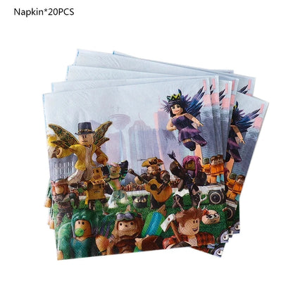 139PCS Roblox Birthday Decoration Party Kit Disposable Tableware Set Roblox Game Tablecloth Balloon Gift Bag Kids Party Supplies