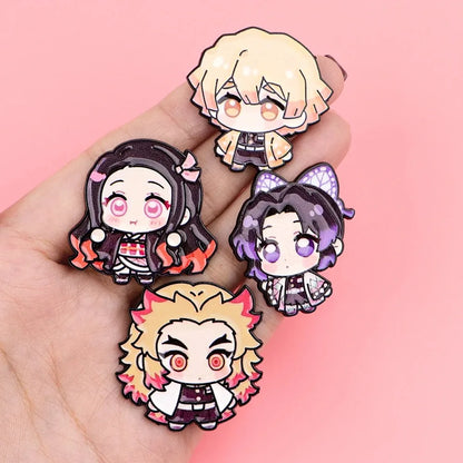 8Pcs Cute Demon Slayer Brooch Badge Anime Cosplay Chibi Character Tanjiro Nezuko Shinobu Giyuu Rengoku Enamel Lapel Pins Gift