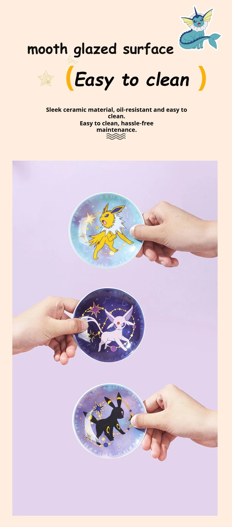 SHUNXIANG Pokémon Licensed Eevee Series Ceramic Plate Set Starry Sky Gift Box 9Pcs Dish Anime Themed Porcelain Tableware Gift