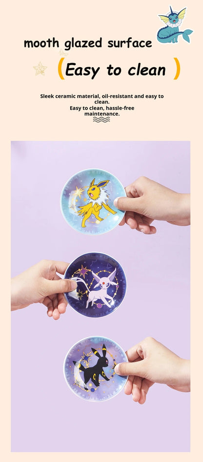 SHUNXIANG Pokémon Licensed Eevee Series Ceramic Plate Set Starry Sky Gift Box 9Pcs Dish Anime Themed Porcelain Tableware Gift