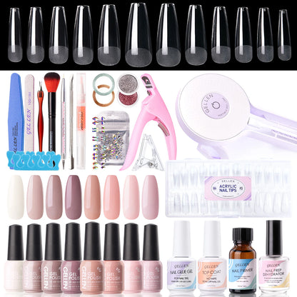 8 Colors Gel Nail Polish Kit with 36W UV Light Nail Dryer 504Pcs Coffin Fake Fails Tips and Glue Prep Top Base Coat Manicure Kit