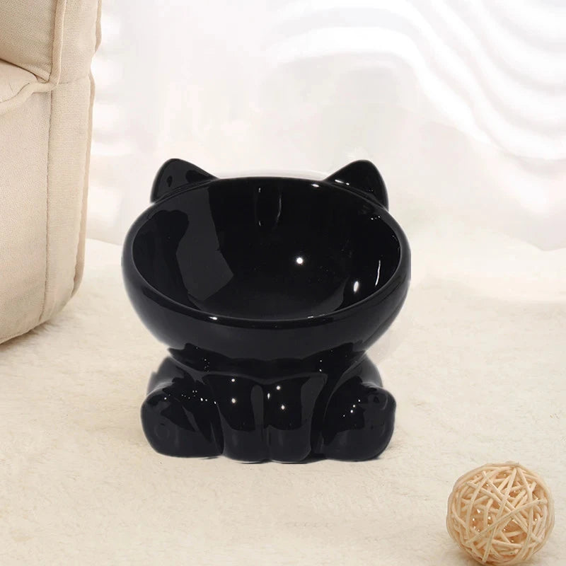Cute Ceramic Cat Bowl with High Feet Dog Drinking Water Bowl Pet Supplies Cervical Spine Protection Diagonal Design Accessories