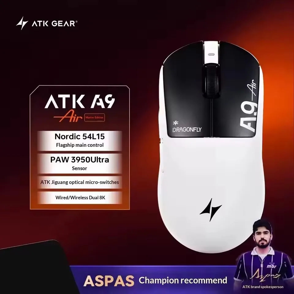 ATK A9 Air Ultimate Wireless Gaming Mouse Tri-Model Dual 8KHz PAW3950UItra 800mAh 42000DPI 750IPS Lightweight Ergonomic E-sports