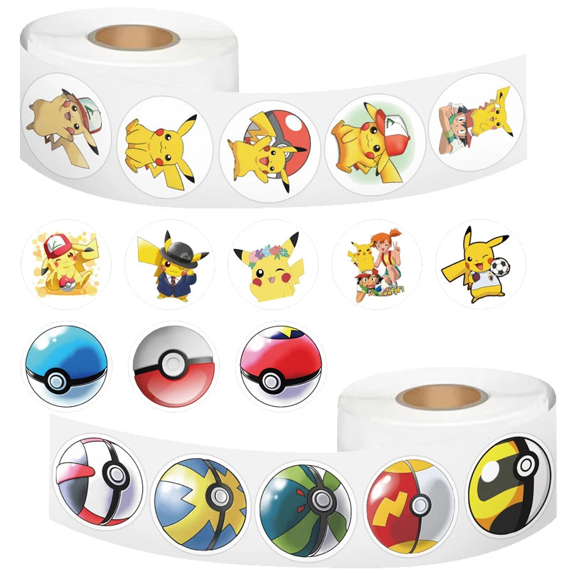 1000/500Pcs Pikachu Sticker Pokemon Roll Stickers Tape Hand Account DIY Decorative Seal Waterproof Cup Sticker Kawaii Gift Toys