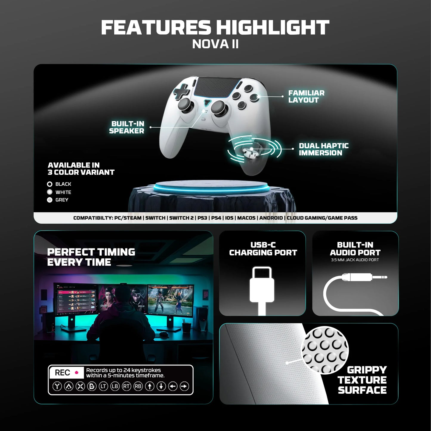 FANTECH NOVA II WGP16 Wireless Gamepad Gyro Sensor Hall Joystick and Effect Trigger for PS4 NS2 Wired Controller Gamer