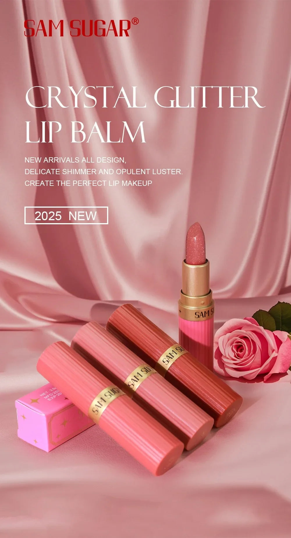 Diamond Glitter Lipstick Moisturizing Lasting Pink Sparkling Waterproof Lip Gloss Metallic Sexy Lipstick Lip Tint Lips Makeup