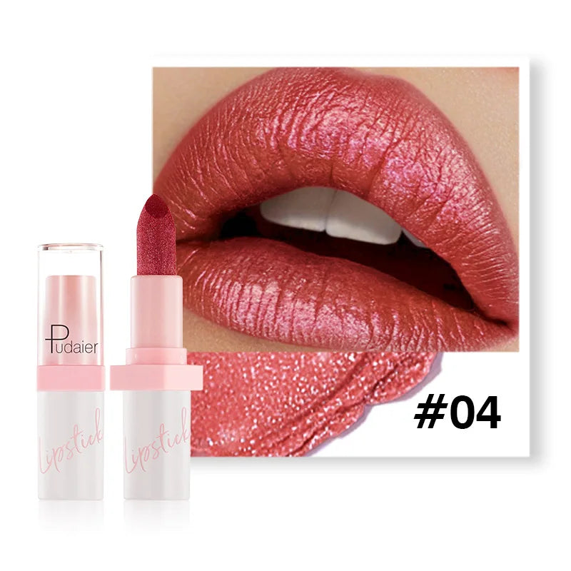 Pudaier Shimmery Diamond Lipstick: 10 Shades of Waterproof Glitter & Metallic Shine