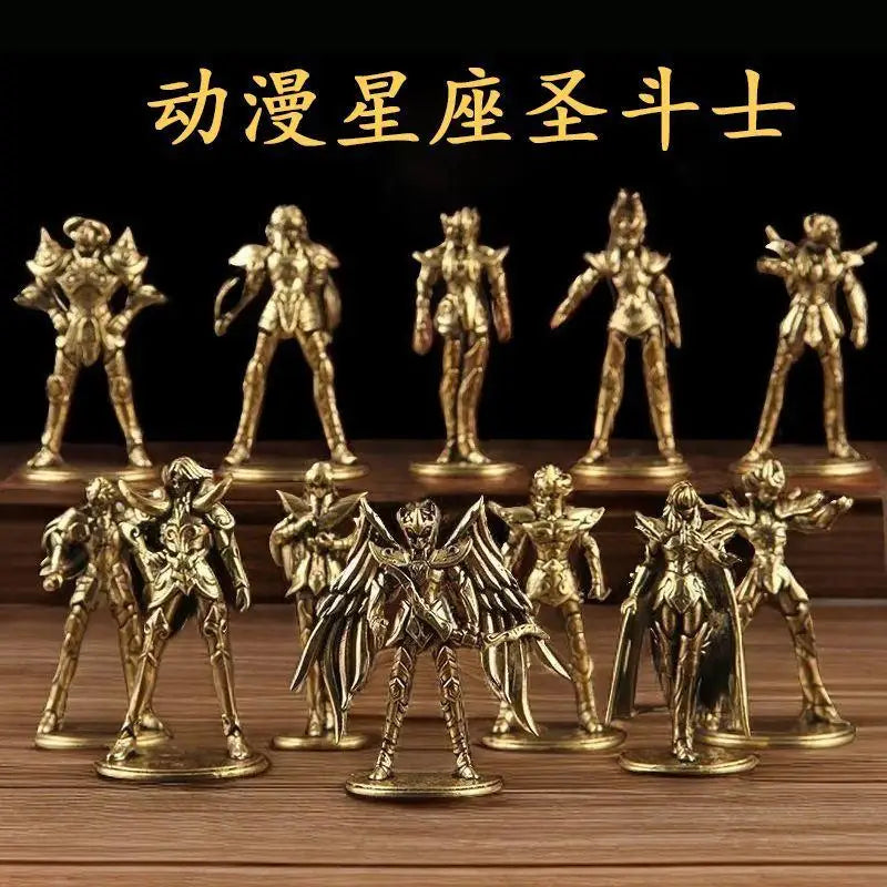 Golden Gold Saints Mini Figures Set Brass Style Anime Collectible Statues Luxury Desk Decor Gift for Anime Fans