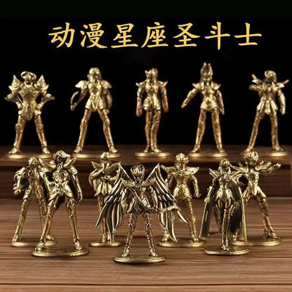 Golden Gold Saints Mini Figures Set Brass Style Anime Collectible Statues Luxury Desk Decor Gift for Anime Fans