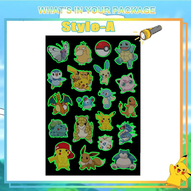 8pcs Luminous Pokemon Pikachu Cute Tattoo Stickers Arm Face Glowing Body Art Children Temporary Tattoo Kids Gift Party Supplies