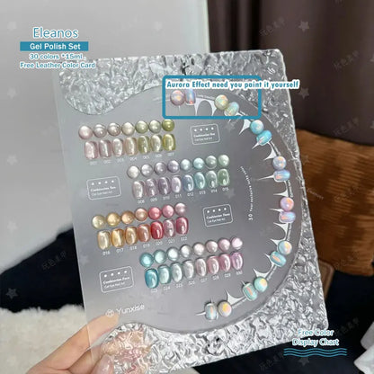 Eleanos 30pcs Aurora Cat Eye Gel Set WIth Aurora Powder  Shiny Shimmer Fairy Crystal Magnetic Gel Nail Polish UV/LED Gel Polish