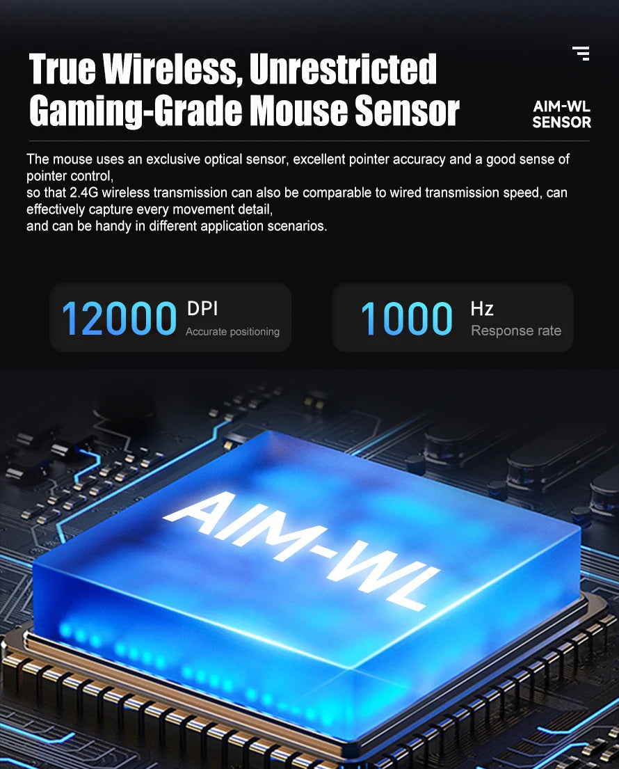 DAREU EM901X Wireless Mouse, 2.4G Wired Dual-mode Mouse, AIM-WL 12000 DPI RGB Magnetic Charging Dock Gaming Mouse for PC Gamer