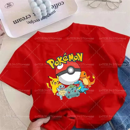Pok é Mon Children's/Adult Clothing Pikachu Cotton T-shirt Boys and Girls Cartoon Anime T-shirt Cute Printed Clothing Gift