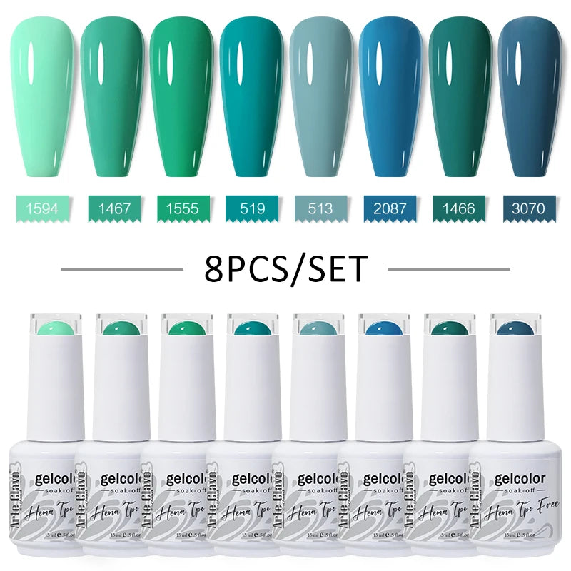Arte Clavo 8Pcs/Set Gel Nail Polish Set 15ml Colorful Semi Permanent For Manicure Varnish Soak Off UV LED Nail Art Gel Kits