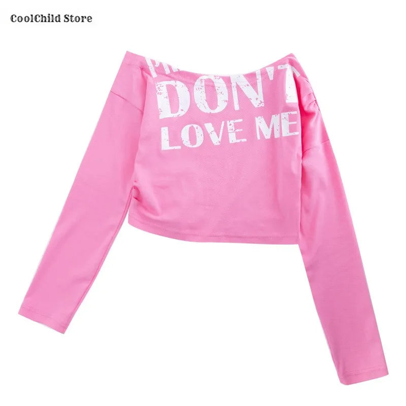 Girls Hip Hop Off Shoulder Crop Top ‌Street Dance Skirts Cargo Pants Children Streetwear Jeans Kids K-pop Girl Group Clothes Set