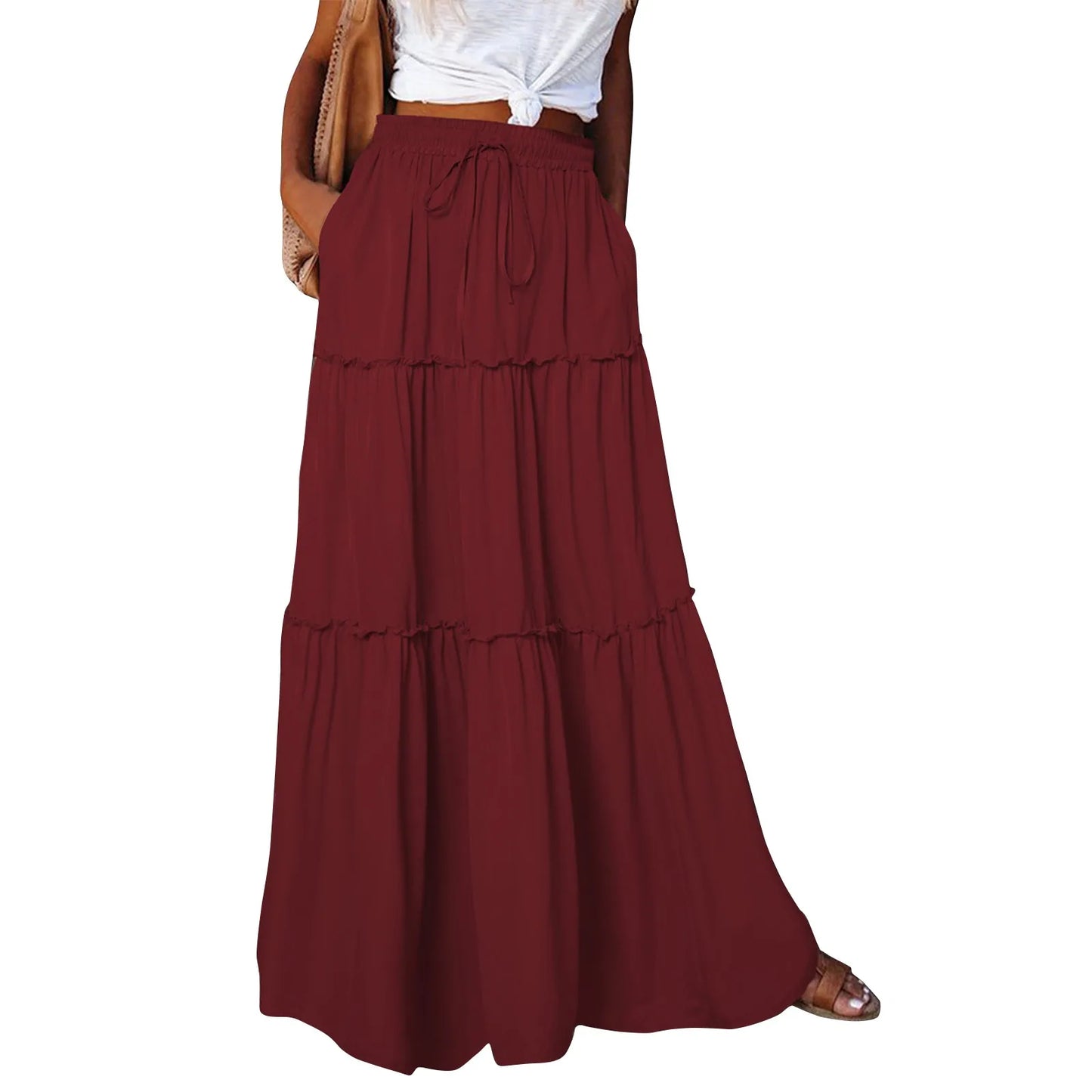 Women’s Boho Maxi Skirt: High-Waisted A-Line Tiered Long Skirt