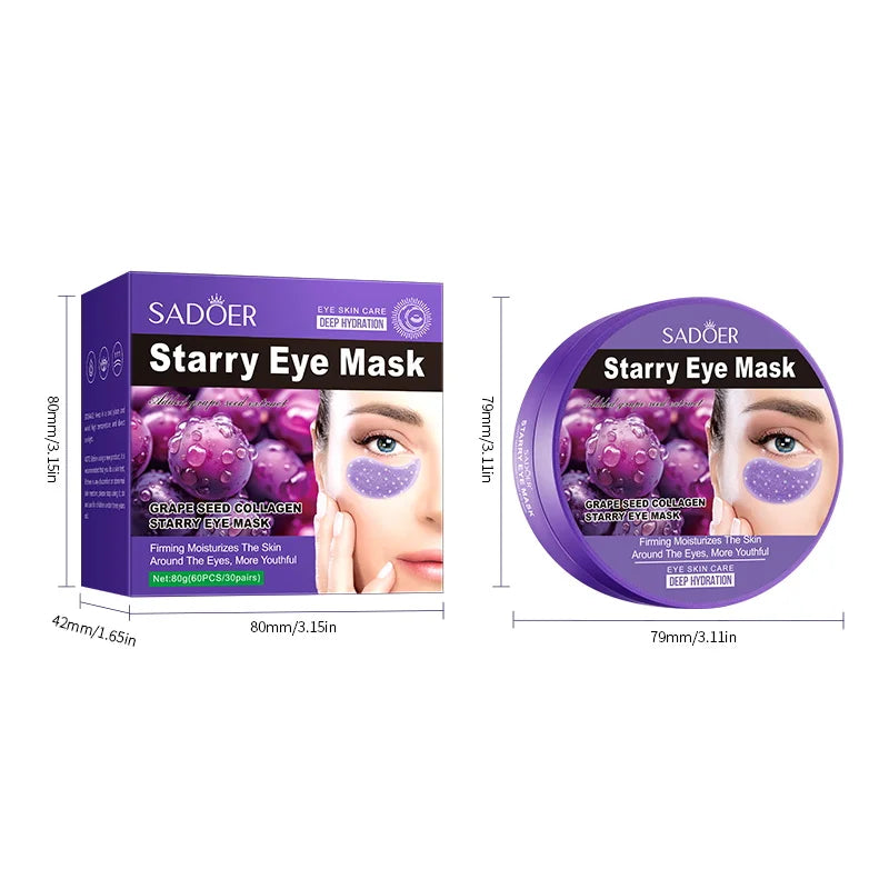 SADOER Starry Grape Collagen Eye Mask: 60pcs Anti-Dark Circle & Deep Hydration Patches